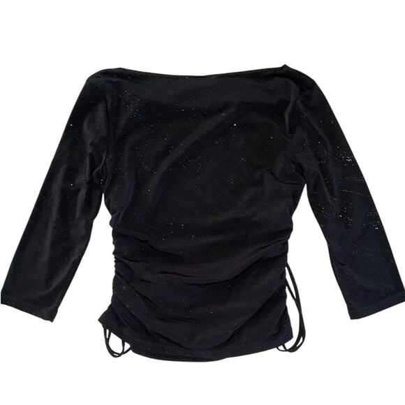 A Byer Vintage Black Sparkle Pullover Ruched Top Large - Picture 3 of 8